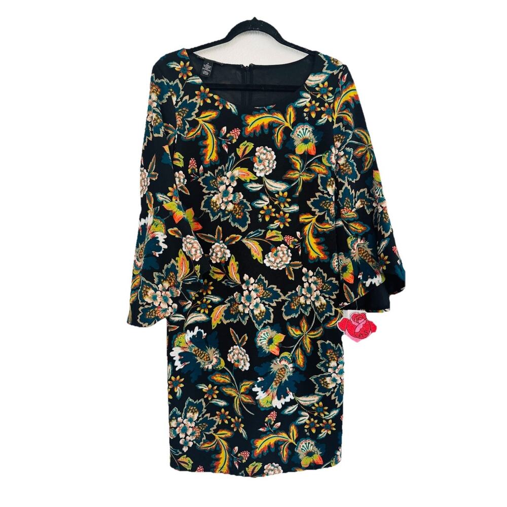 New Anna Sui x I.N.C. Floral Black Dress Sz M Bell Sleeve Grandmacore Cottage